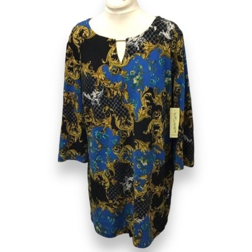 Tacera Women’s 3/4 Sleeve Cut Out Neck Knit Tunic, Blue, size 2X